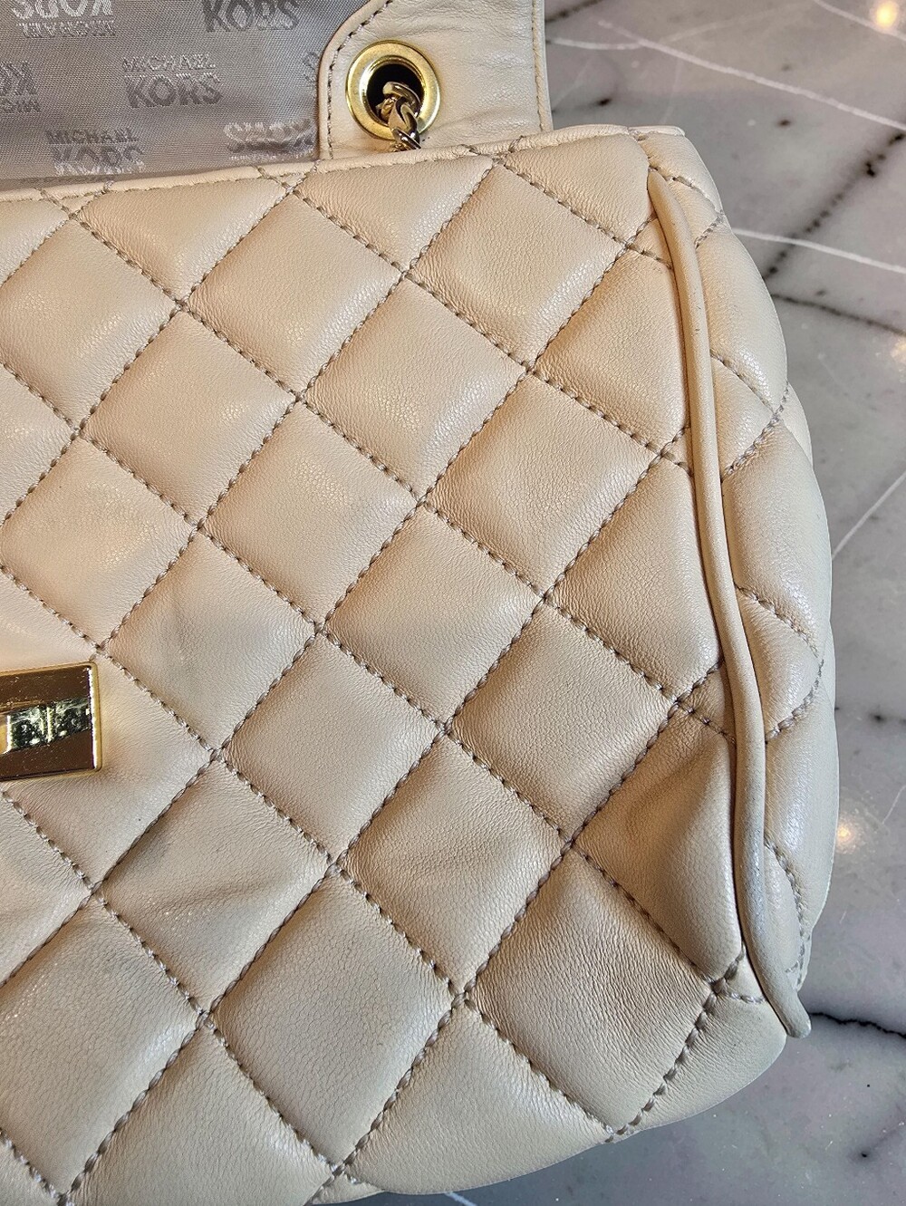 Michael Kors Sloan Quilted Leather Chain Shoulder Bag - Beige / Cream - Picture 10 of 12